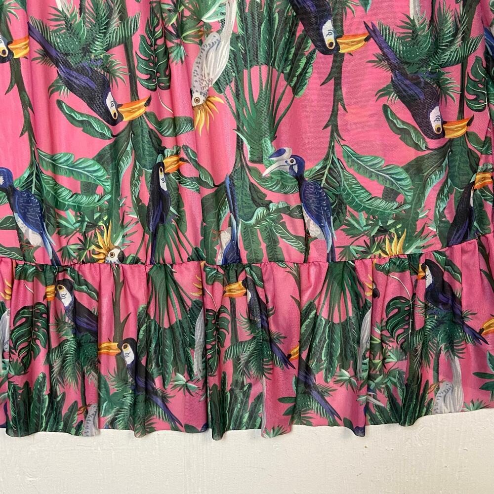 Pink Bird Swimsuit Cover Up Beach Cruise Open Front Bell Sleeves Size Small - Picture 5 of 10